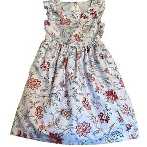 Janie and Jack Floral Dress Girls Size 6 Light Blue Red Ruffle Trim Collar